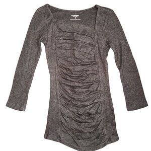 Express Gray Ruched 3/4 Sleeve Tunic